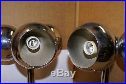 Vintage Pair of Mid Century Modern MCM 3 Orb Chrome Eyeball Table Lamps Retro