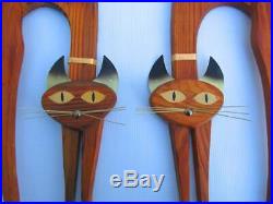 Vintage Pair of Siamese Cats Musketeers Wall Hangings Teak Wood & Metal