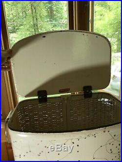Vintage Pearl Wick White Gold Laundry Hamper Retro Mid-Century Wicker