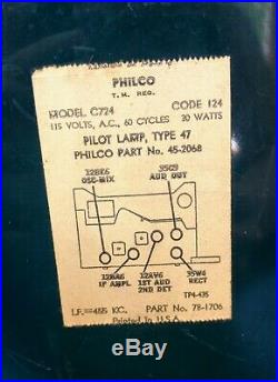 Vintage Philco Blue Tube Clock Radio Model C724 Works Retro Decor Mid Century