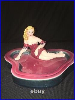Vintage Pin Up Girl Bathing Beauty Lady Figurine Trinket Ring Holder Ashtray