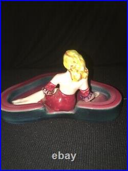 Vintage Pin Up Girl Bathing Beauty Lady Figurine Trinket Ring Holder Ashtray