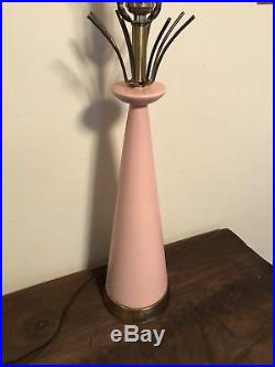 Vintage Pink Mid Century Modern Retro Table Lamp Gold Brass Sputnik Top Mcm