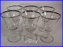 Vintage Platinum Rimmed Wine Water Goblet Glasses Retro Mid Century Set 6 Silver