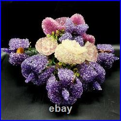Vintage Purple Clear Popcorn Lucite Fused Flower Arrangement Sculpture MCM 60s
