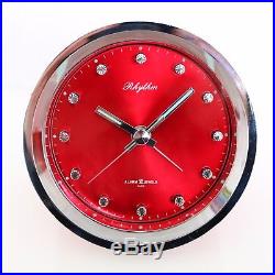 Vintage RHYTHM Alarm Clock Mantel 51116 RED! RETRO Mid Century Collectors Item