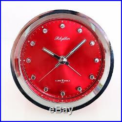 Vintage RHYTHM Alarm Clock Mantel 51116 RED! RETRO Mid Century! Collectors Item