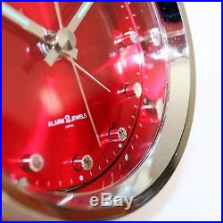 Vintage RHYTHM Alarm Clock Mantel 51116 RED! RETRO Mid Century Collectors Item