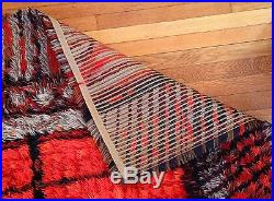 Vintage RYA RUG Mid-Century Modern Carpet Wool Red Tan Orange Brown Retro