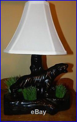 Vintage Rare 1950's Black Panther With Gold Stripes Table TV Lamp With Planter