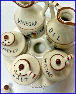 Vintage & Rare 1950s Ceramic Salt Pepper Condiments Set Lazy Susan Lighthouse