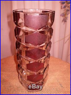 Vintage Rare French 1960's Retro Heavy Cut Glass Art Vase