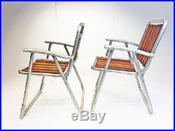 Vintage Redwood Folding Chair Pair (2) Aluminum Lawn Yard MID Century Retro