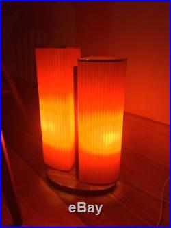 Vintage Retro 50s 60s Mid Century Modernist Teak Double Orange Shade Table Lamp