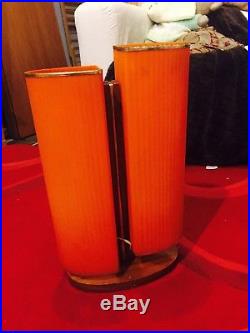 Vintage Retro 50s 60s Mid Century Modernist Teak Double Orange Shade Table Lamp
