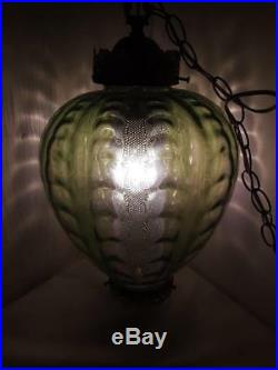 Vintage Retro 60s Mid-Century Green Glass Hanging Swag Lamp