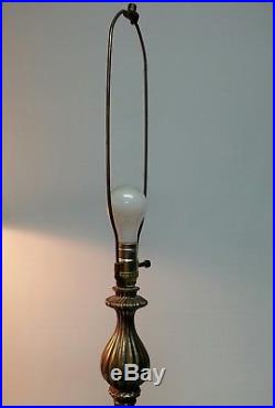 Vintage Retro 60s Mid Century Modern Blue Glass & Brass Table Lamp Lighted Base