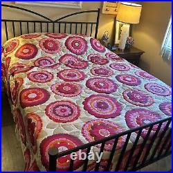 Vintage Retro 70s queen Bedspread Coverlet Pink Floral Mid Century Custom Made