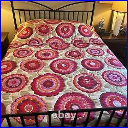 Vintage Retro 70s queen Bedspread Coverlet Pink Floral Mid Century Custom Made