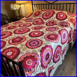 Vintage Retro 70s queen Bedspread Coverlet Pink Floral Mid Century Custom Made