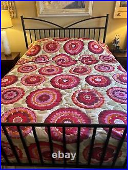 Vintage Retro 70s queen Bedspread Coverlet Pink Floral Mid Century Custom Made