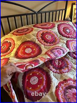 Vintage Retro 70s queen Bedspread Coverlet Pink Floral Mid Century Custom Made