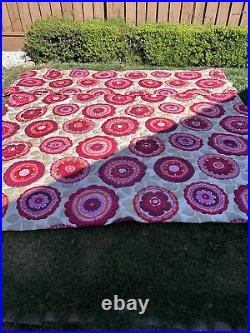 Vintage Retro 70s queen Bedspread Coverlet Pink Floral Mid Century Custom Made