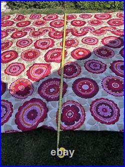 Vintage Retro 70s queen Bedspread Coverlet Pink Floral Mid Century Custom Made