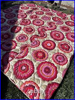 Vintage Retro 70s queen Bedspread Coverlet Pink Floral Mid Century Custom Made