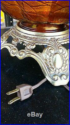 Vintage Retro Amber Glass metal Table Lamp Mid Century Mod Light Fixture RARE