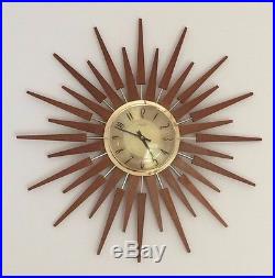 Vintage Retro Anstey & Wilson Sunburst Starburst Teak Clock 25 Mid Century VGC