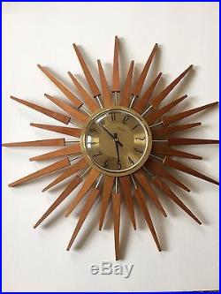 Vintage Retro Anstey & Wilson Sunburst Starburst Teak Clock 25 Mid Century VGC