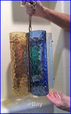 Vintage Retro Chic 1967 Mid Century Modern Stained Glass Hanging Ceiling Light
