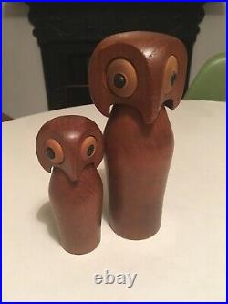 Vintage Retro Danish MID Century Teak Pair Of Wooden Owls Skjode Era