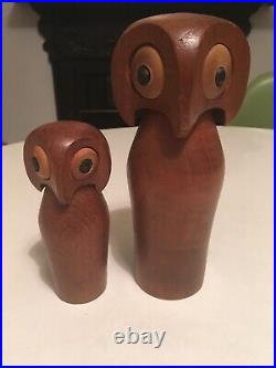 Vintage Retro Danish MID Century Teak Pair Of Wooden Owls Skjode Era