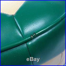 Vintage Retro Green Cream Footstool Pouffe Leather Vinyl 60s 70s Solid Base