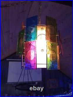 Vintage Retro MCM Lucite Tiered Multicolor Panel Hanging Swag Light WORKS