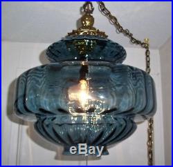 Vintage, Retro, MID Century, Blue Ribbed Pattern, Hanging Swag Lamp