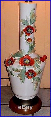 Vintage Retro MID Century Poppy Flower Table Lamp No Shade Very Nice