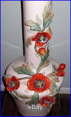 Vintage Retro MID Century Poppy Flower Table Lamp No Shade Very Nice