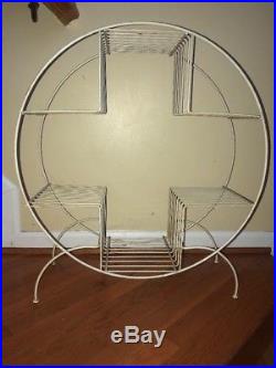 Vintage Retro MID Century White Round Hoop Metal Plant Stand With Shelves