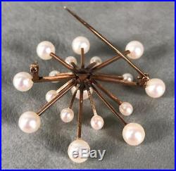 Vintage Retro Mid Century 10k Gold Cultured Pearl Starburst Sputnik Brooch Pin