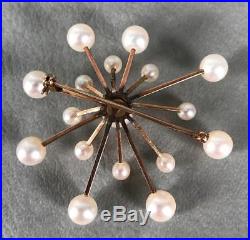 Vintage Retro Mid Century 10k Gold Cultured Pearl Starburst Sputnik Brooch Pin