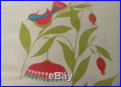 Vintage Retro Mid Century Bird Floral Fabric Pink Turquoise Chartreuse