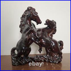 Vintage Retro Mid Century Ceramic Bronze Fighting Stallion HORSES BEAUTIFUL