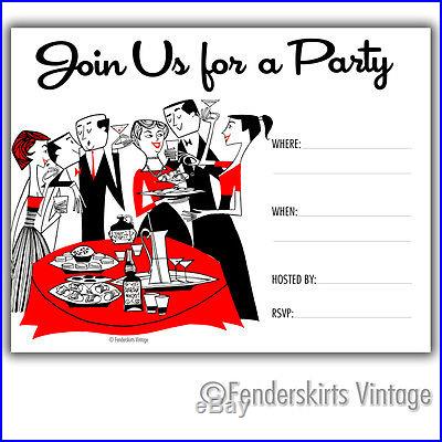 Vintage Retro Mid Century Cocktail Society Mad Men Party Invitations Customized