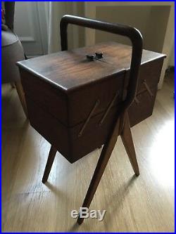 Vintage Retro Mid Century Danish Style Retro Sewing Box On Legs Cantilever