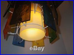 Vintage Retro Mid Century Eames Multi Colored 18 Panel Lucite Swag Lamp Light