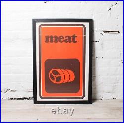 Vintage Retro Mid Century Framed Orange Super Market Meat Advertising Poster