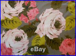 Vintage Retro Mid Century Lg. Shabby Roses Fabric Pink Chartreuse on Gray